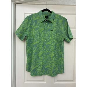 O'Neill XL Green Tropical Button Up Shirt Short Sleeve Hawaiian Print